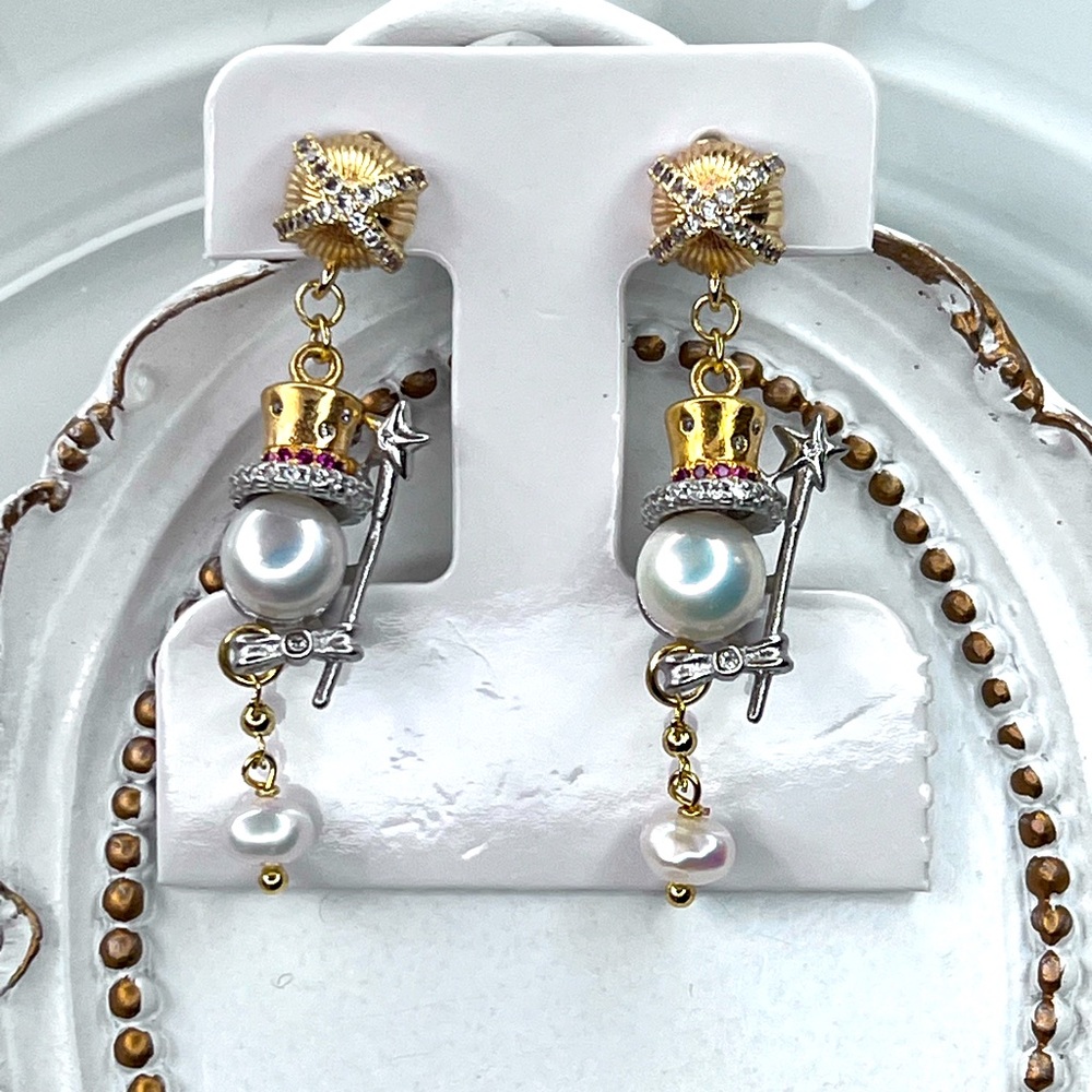 Handmade Freshwater Pearl Cute Dangle Earrings S925 SS Posts